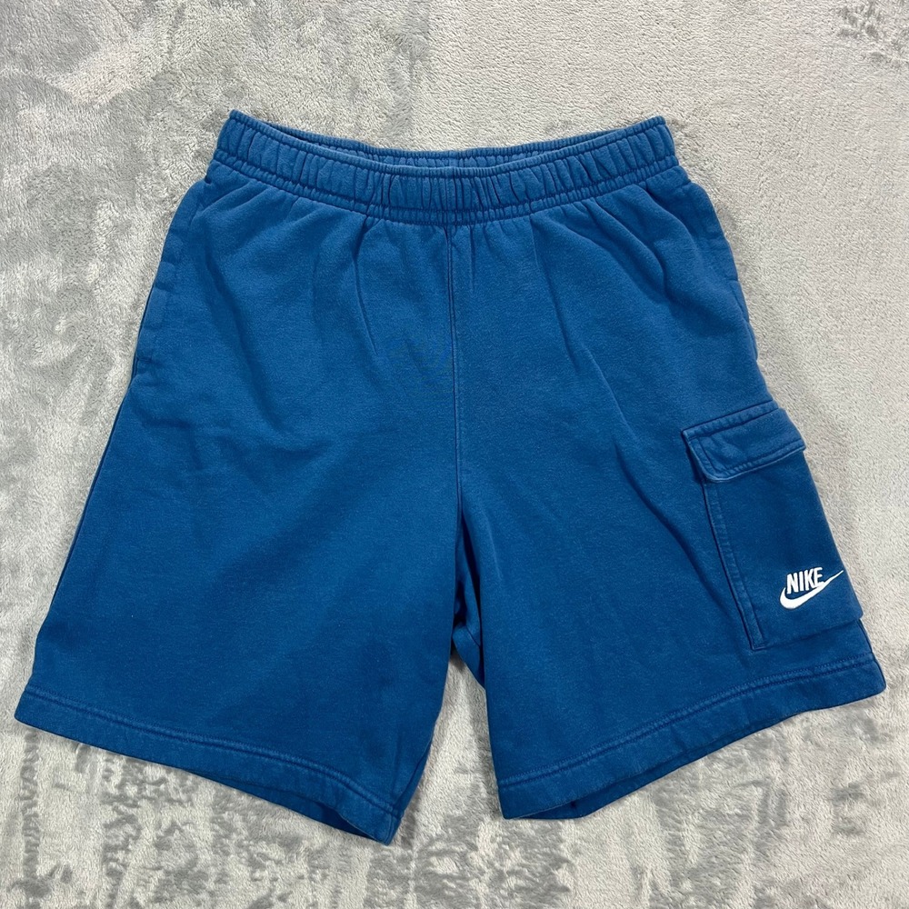 NIKE Club Fleece Cargo Shorts Mens Small Blue Sportswear CZ9956-407 Solid Comfy